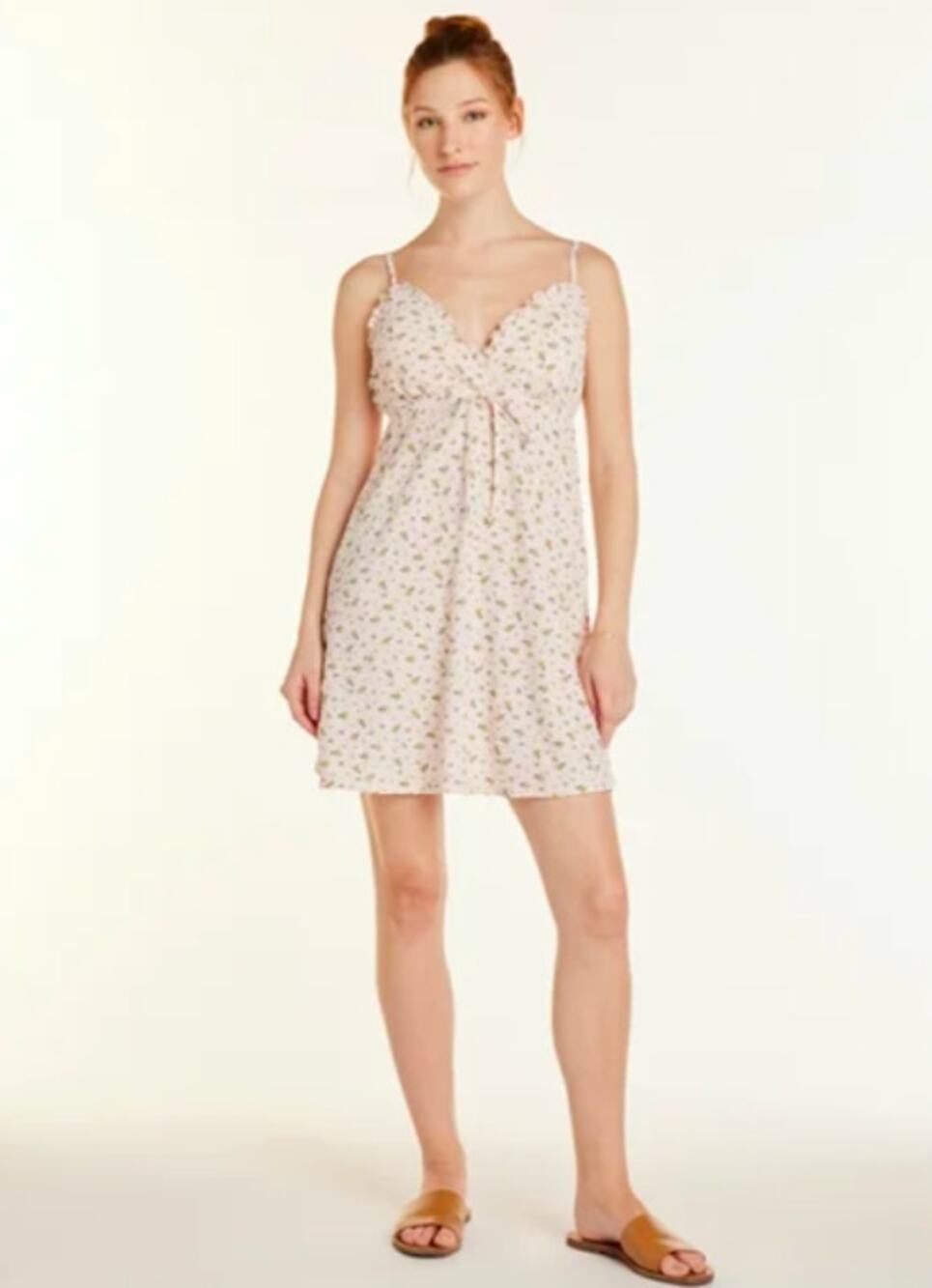 NO BOUNDARIES, Junior Pucker floral sleeveless babydoll dress cream XXL Y2K 90's